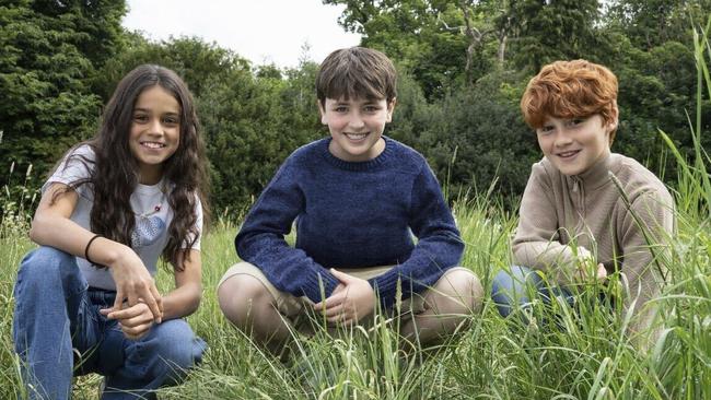 This image released by HBO shows actors, from left, Arabella Stanton, Dominic McLaughlin, and Alastair Stout. Picture: Aidan Monaghan/HBO via AP