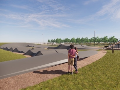 Artist impressions of the Sam Willoughby BMX Centre to be built at O'Halloran Hill. Credit: Greenway Architects