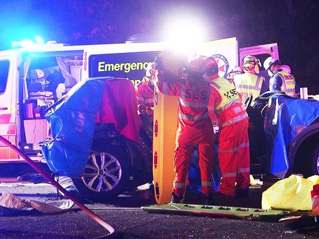 Coffs Harbour March 11th 2021 A VW SUV was struck by a B Double truck 5km north of Coffs Harbour at the cnr of Opal Boulevard and the Pacific Motorway in an 80kph zone. Coffs Harbour SES worked with NSW Ambulance to free two passengers who were trapped in the car by injury.