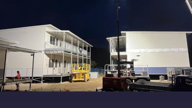 Work on the demountables has gone on late into the night.