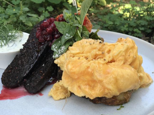 Black sausage with scrambled eggs. Picture: Jenifer Jagielski