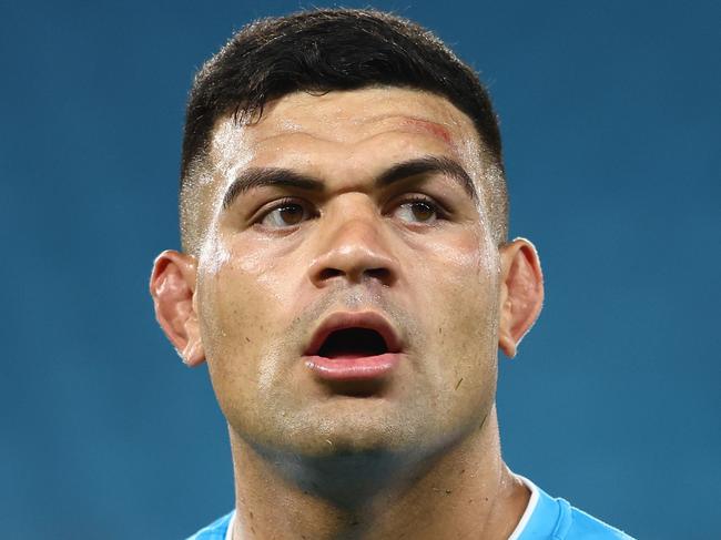 GOLD COAST, AUSTRALIA - MARCH 30: David Fifita of the Titans looks on during the round four NRL match between Gold Coast Titans and Dolphins at Cbus Super Stadium, on March 30, 2024, in Gold Coast, Australia. (Photo by Chris Hyde/Getty Images)