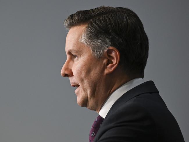 CANBERRA, AUSTRALIA  - NewsWire Photos - December 9, 2024: Minister for Health and Aged Care Mark Butler holds a press conference at Parliament House in Canberra. Picture: NewsWire / Martin Ollman