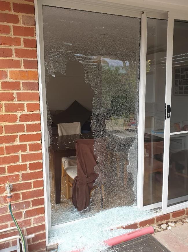 The family’s glass doors were smashed.