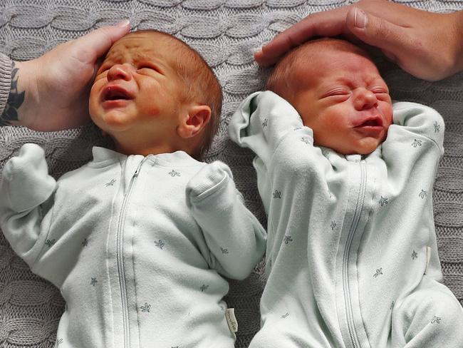 SUNDAY TELEGRAPH - 25/6/20 New twin boys Khalil (lft) and Khodar (right) at their Denham Court home today after an emergency delivery on the roadside by paramedics. Picture: Sam Ruttyn