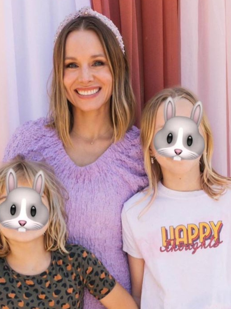 Kristen Bell with her daughters Delta and Lincoln.