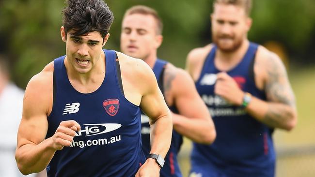 Christian Petracca leads the way at Melbourne pre-season training.