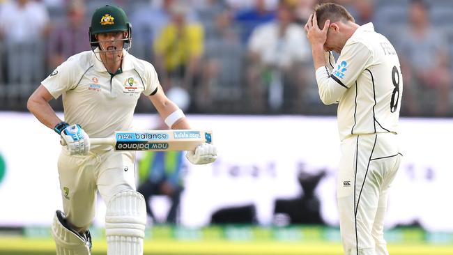 Paceman Lockie Ferguson has picked up an injury in his Test debut. Picture: AAP