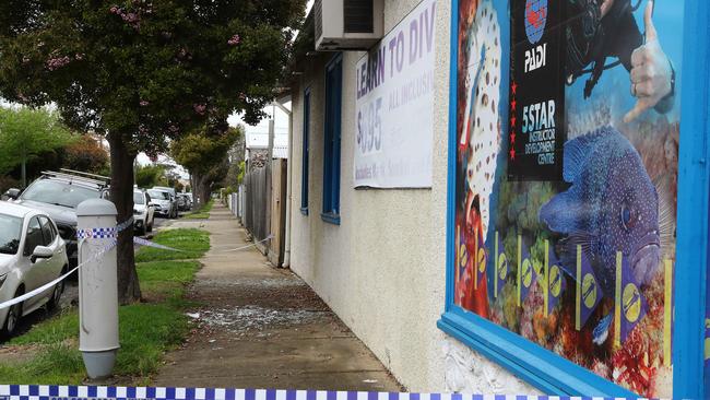 Broken windows at Australian Diving Instruction following the explosion. Picture: Alison Wynd.