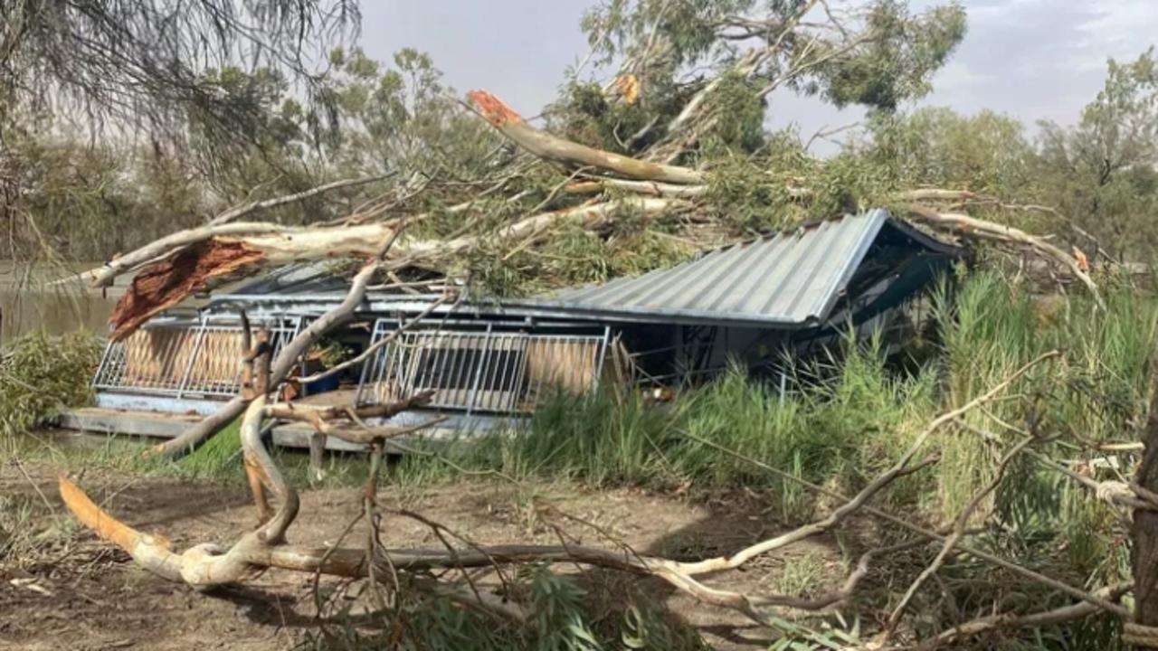 Pamela and David had their Murray River houseboat destroyed by a falling gum tree last Tuesday. Picture: Supplied