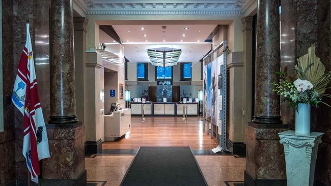 Melbourne Town Hall’s administrative entrance is set for redevelopment. Picture: Jake Nowakowski