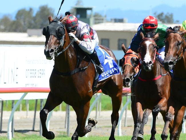 Jockey Amelia Denby rode the Kelly Schweida-trained Dawn Fighter to victory in the Fillies and Mares Maiden Handicap (1300m) on the Gold Coast on Wednesday, January 25. Picture credit: Grant Peters, Trackside Photography.