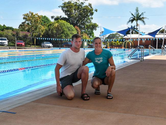 Bronte Campbell and Bradley Woodward at the Alstonville pools during their training camp.