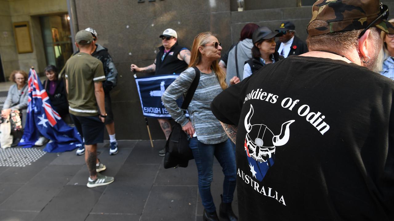 Far-right protesters held an anti-Islam protest in Bourke Street the day after the terror attack. Picture: AAP