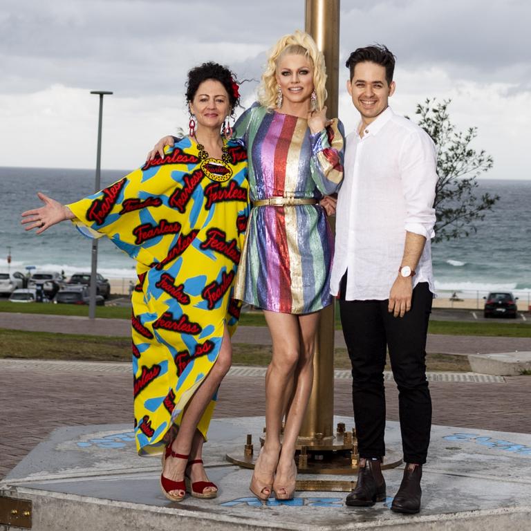 Former CEO of Mardis Gras Terese Casu, drag queen and entertainer Courtney Act, and ANZ pride network leader Darren Sibson.