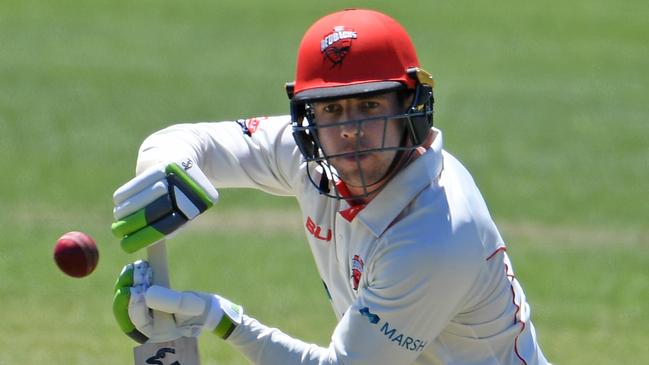 HOBART, AUSTRALIA - DECEMBER 10: Harry Nielson of the Redbacks bats during day four of the Sheffield Shield match between Tasmania and South Australia at Blundstone Arena on December 10, 2019 in Hobart, Australia. (Photo by Steve Bell/Getty Images)