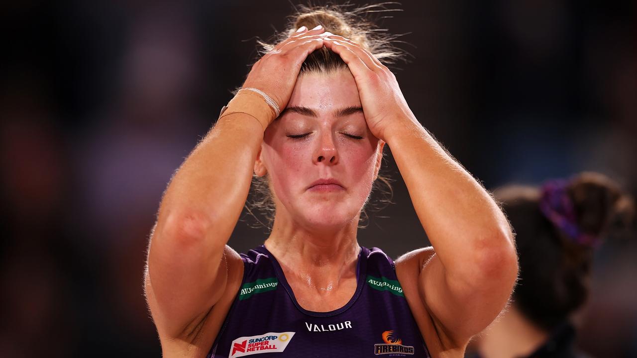 Lara Dunkley after the Firebirds came up short against the Swifts. Picture: Mark Kolbe/Getty Images