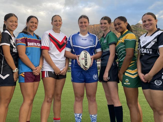 Regional captains ahead of the 17/18 Queensland Girls Rugby League State Championships. LtR: Layla Geck, Danielle Tutakangahan, Grace King, Dykota Cauchi, Adele Jensen, Ashley Cotter, Mercedez Taulelei-Siala, Rina Francis, Jessica Cross. Picture: Patrick Woods.