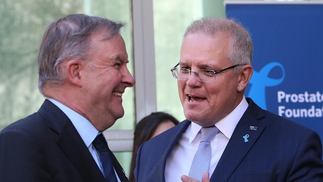 Anthony Albanese, left, says he didn’t suggest Scott Morrison should tell Donald Trump to respect the democratic process. Picture: Kym Smith