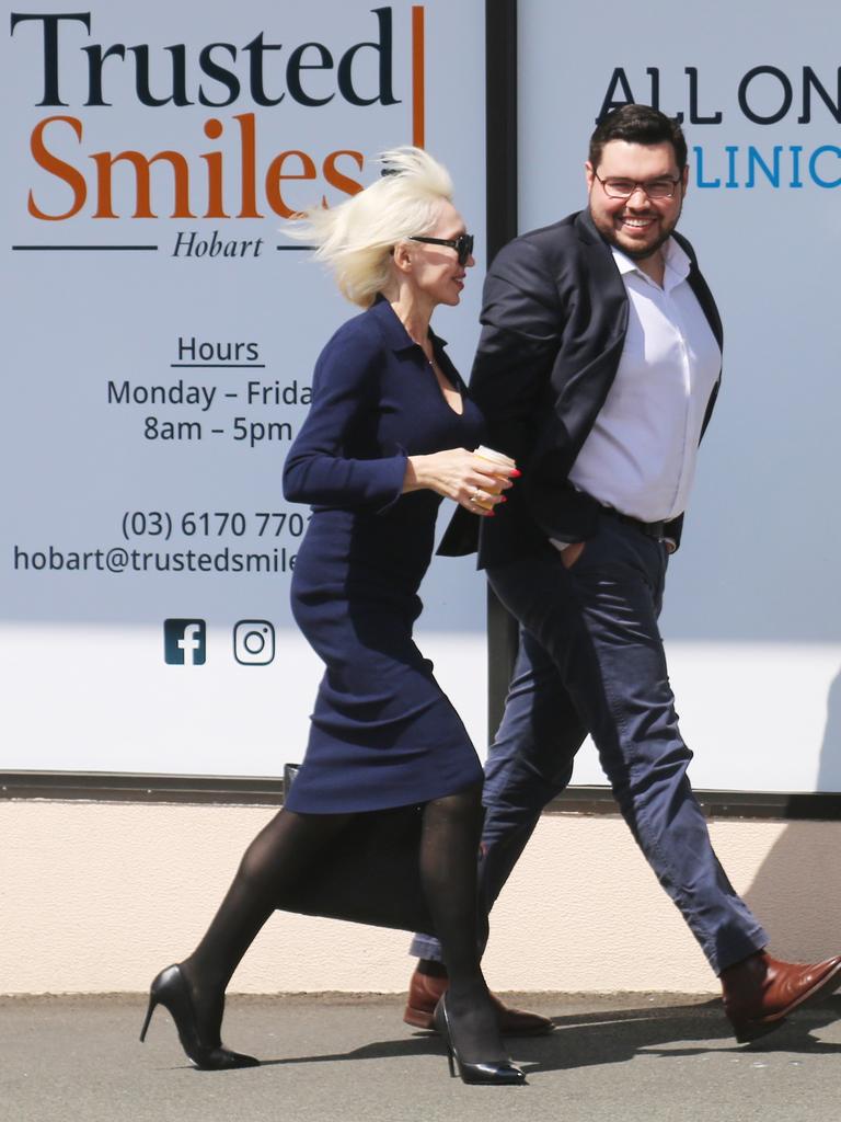 Bruce Lehrmann and solicitor Zali Burrows in Hobart. Picture: Elise Kaine