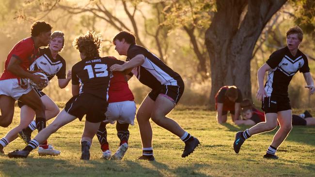 Columba Catholic College host All Souls St Gabriels School in the grand final of the 2023 NQISSRL Blackhawks Schoolboy Trophy. Picture: All Souls St Gabriels School.