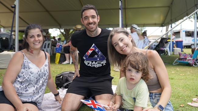 Tars Dasilda, Rod Dalessio, Karen Dalessio and Lucca Dalessio, 2, at the Noosa Australia Day Festival at Lions Park Gympie Terrace Noosaville, on January 26, 2023. Picture: Katrina Lezaic