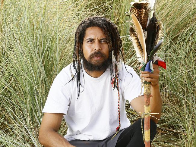 Alwyn Dolan at Kingston Beach after walking from Cape York to Hobart. Picture: MATT THOMPSON