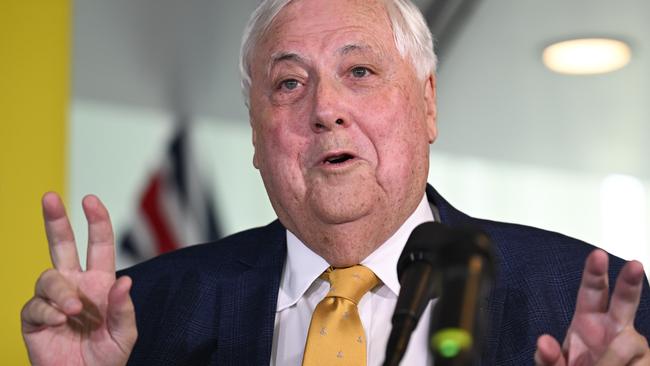 CANBERRA, AUSTRALIA  - NewsWire Photos - February 19, 2025: Chairman of Trumpet of Patriots, Clive Palmer holds a press conference at Parliament House in Canberra. Picture: NewsWire / Martin Ollman