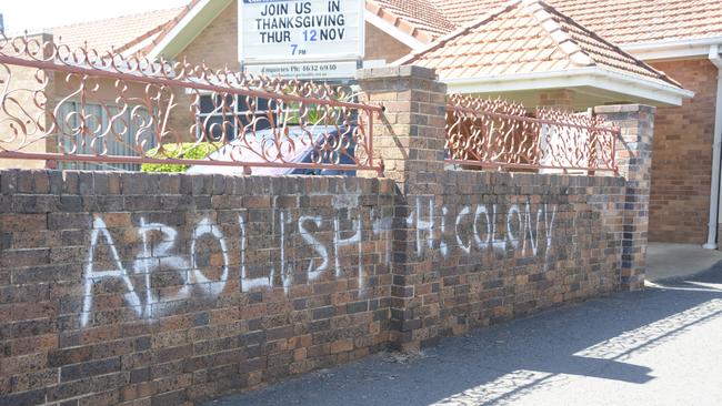 Vandals tagged several buildings in Neil St overnight, including the Empire Theatre, the Christian Science Reading Room, the Masonic Lodge and the Toowoomba Chronicle.