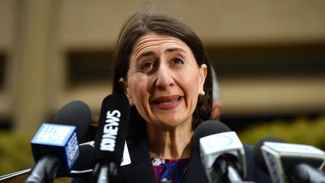 Premier Gladys Berejiklian announcing her plan to introduce the drug bins. Picture: Mick Tsikas