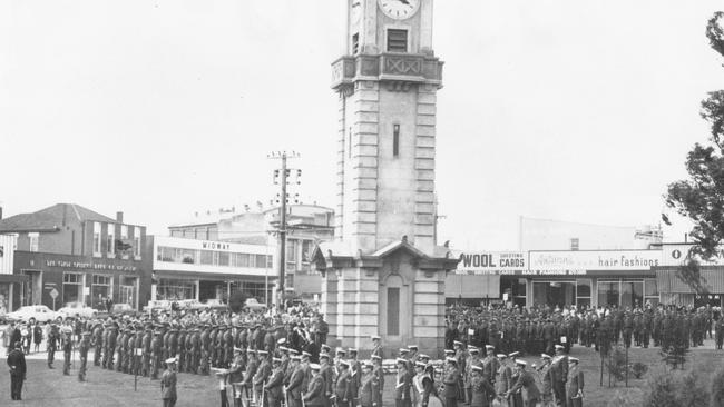 The Ringwood Clocktower has been on the corner of Maroondah Highway and Wantirna Rd since 1967. Picture: Ringwood and District Historical Society.