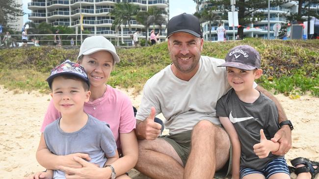 Amanda, Lenny, 5, Matt, and Dash Bird, 7, at the Mooloolaba Foreshore Festival. Picture: Tegan Annett