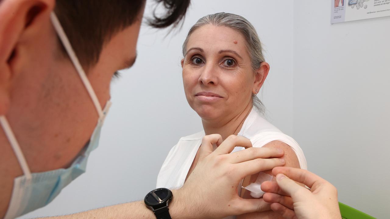 Laurette McLarty of Redland Bay receives the flu vaccine. Picture: Liam Kidston