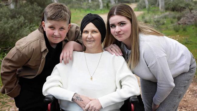 Emma Stephenson who has been diagnosed with terminal cancer with her children,- 11-year-old Anton and 20-year-old Lailani. Picture: Supplied