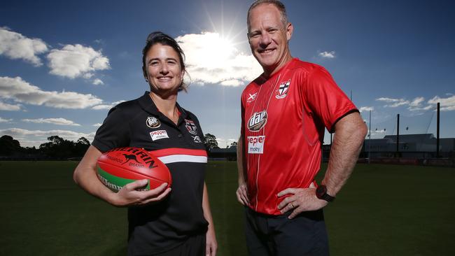 Peta Searle will coach St Kilda’s VFLW side, while club great Nathan Burke will be an assistant coach. Picture: Michael Klein