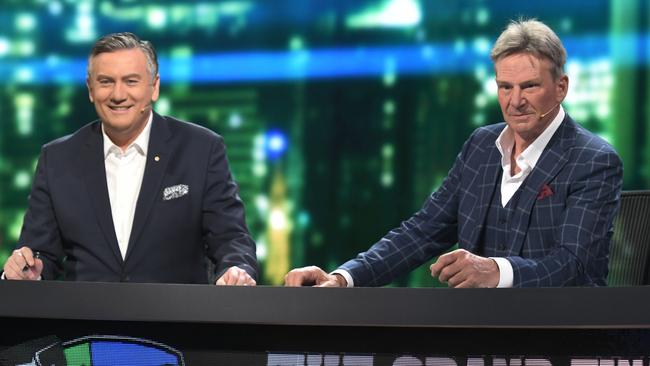 Eddie McGuire and Sam Newman on the Grand Final Footy Show. Picture: Channel 9