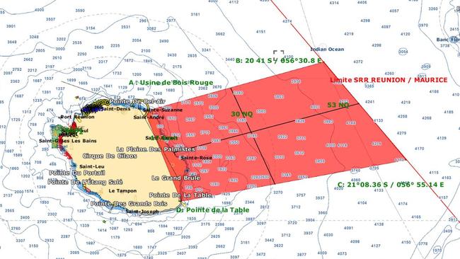 Search ... officials have released a map of the MH370 search area around Reunion Island. Picture: Supplied