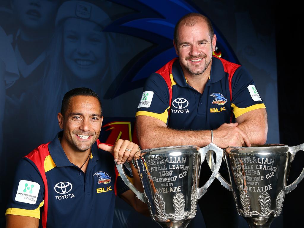 Andrew McLeod and Mark Ricciuto at the Adelaide Football Club Hall of Fame announcement.