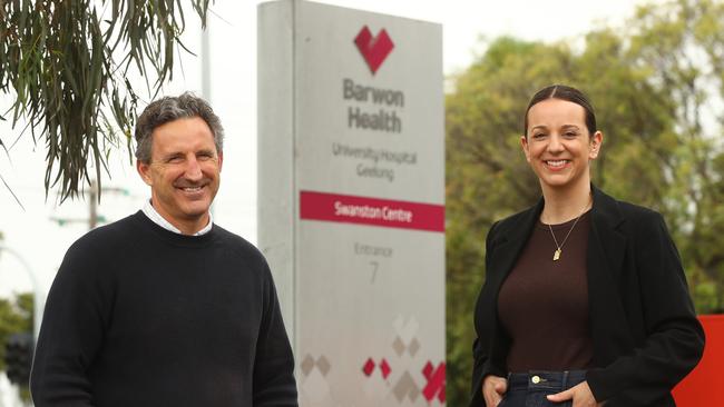 Barwon Health senior peer support worker Dr James McLure and PHD student Stephanie Bennetts have been involved in work trying to reduce use of restrictive practices in psych wards. Picture: Alison Wynd