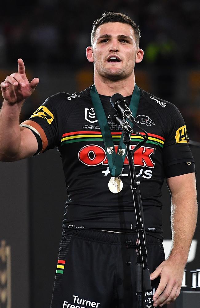 Nathan Cleary was awarded the Clive Churchill medal for his grand final performance. Picture: Bradley Kanaris/Getty Images