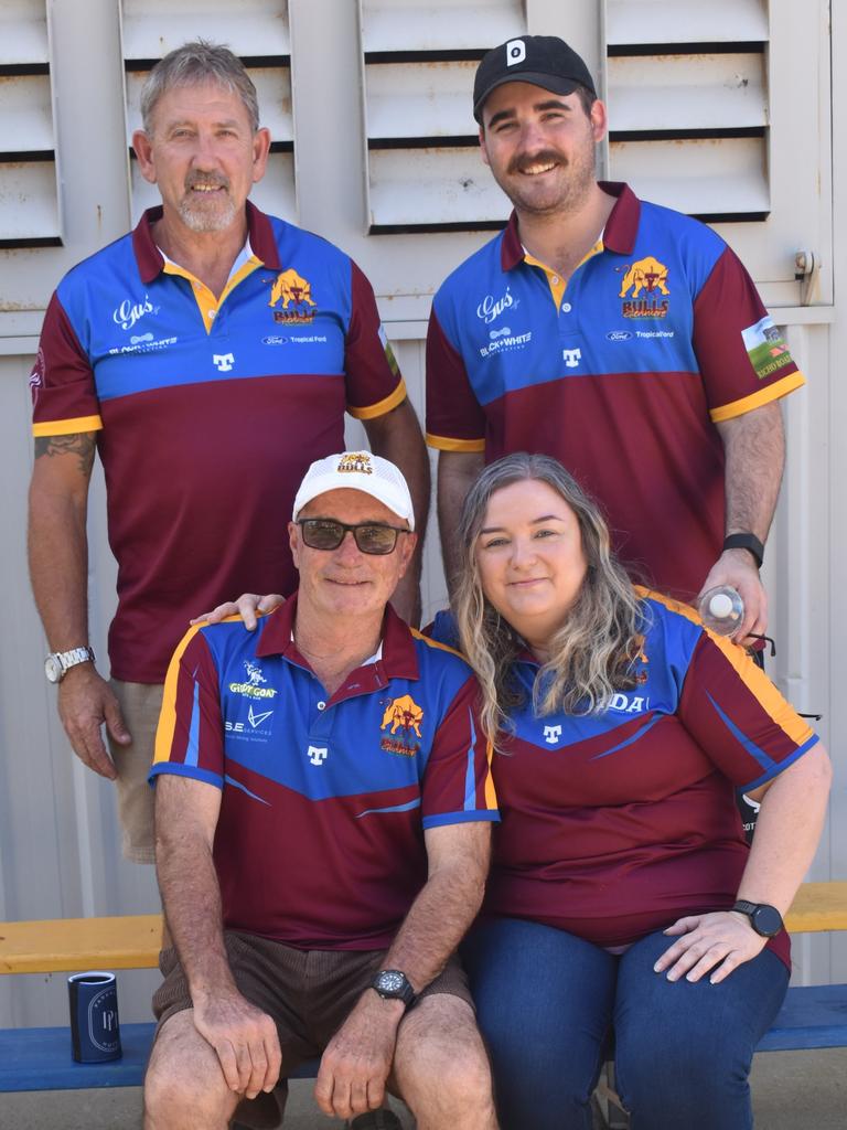 Murray Payne and Jacob Redsell (back) with Wayne and Tracey Redsell at the AFL Capricornia senior grand final day at Stenlake Park, Rockhampton, on August 31, 2024.