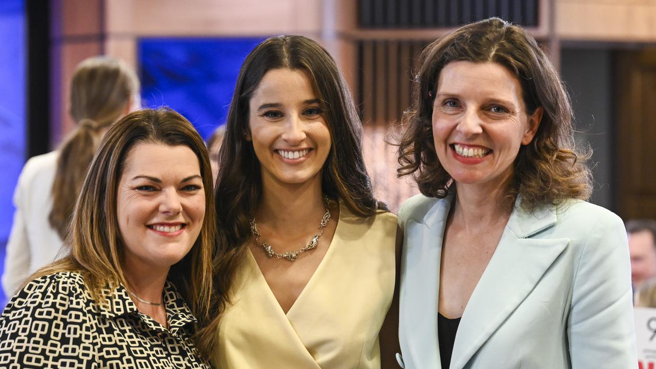 Senator Sarah Hanson-Young and independent MP Allegra Spender attended the address. Picture: NCA NewsWire / Martin Ollman