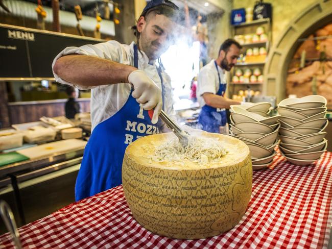 That's Amore Cheese’s 4 Formaggi pasta, served from a 40kg grana padano wheel.