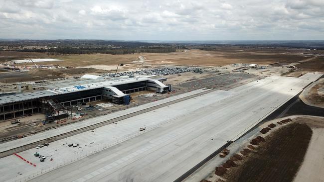 Western Sydney International Airport terminal which is taking shape and due to open in 2026. The aerotropolis, which will provide infras Picture: Jonathan Ng