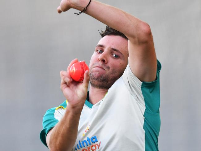 ADELAIDE, AUSTRALIA - DECEMBER 14: Jhye Richardson of Australia bowls during an Australian Ashes Squad nets session at Adelaide Oval on December 14, 2021 in Adelaide, Australia. (Photo by Mark Brake/Getty Images)