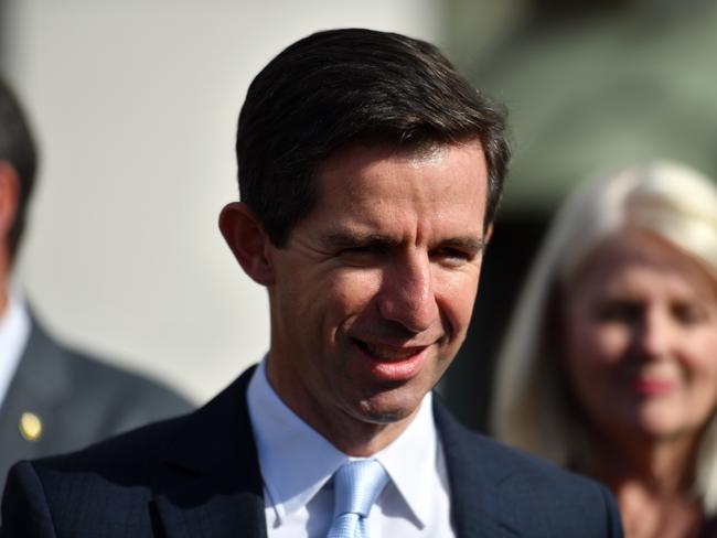 Minister for Education Simon Birmingham joins students from Franklin Public School (Tumut) to announce the Government'€™s response to the Review into Regional, Rural and Remote Education at Parliament House in Canberra, Wednesday, May 30, 2018. (AAP Image/Mick Tsikas) NO ARCHIVING