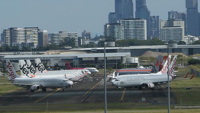 Planes parked at Brisbane Airport during the COVID-19 pandemic. Picture: Richard Waugh