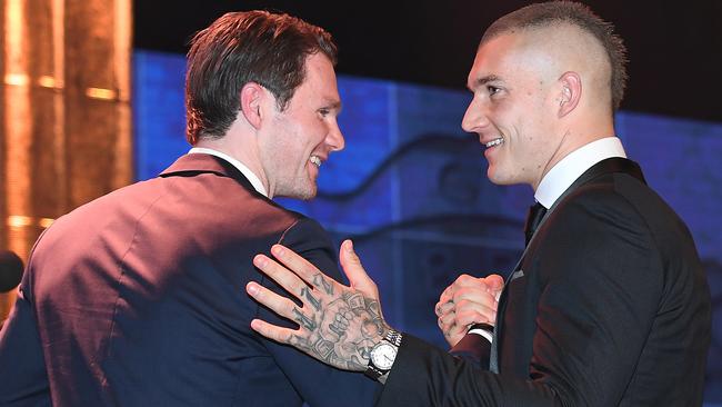 Patrick Dangerfield and Dustin Martin could again feature prominently on Brownlow night. Pic: AAP