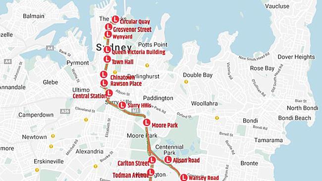 Sydney light rail map. Source: http://sydneylightrail.transport.nsw.gov.au/map