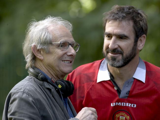 Loach with Eric Cantona on the set of Looking for Eric